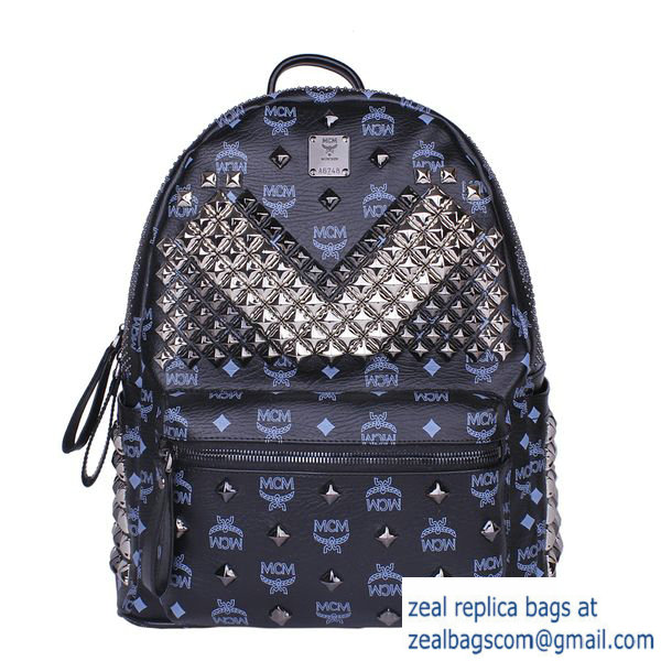 High Quality Replica MCM Medium Stark Front Studs Backpack MC4237 Dark Blue - Click Image to Close